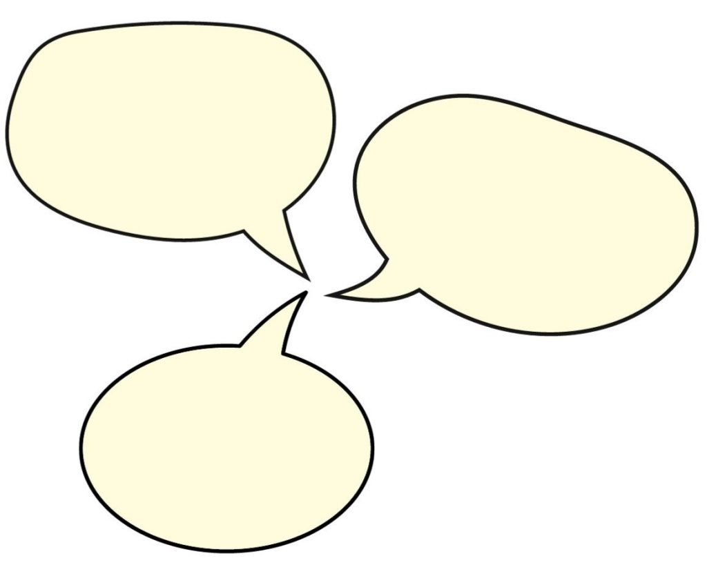 Drei Sprechblasen ohne Inhalt.